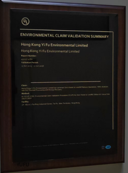 HONGKONG YUFU has obtained UL2799 ZERO WASTE certification